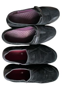 MERRELL CLARKS leather 2 pair black slip-on shoes 9.5 EU40.5 comfort EUC nice